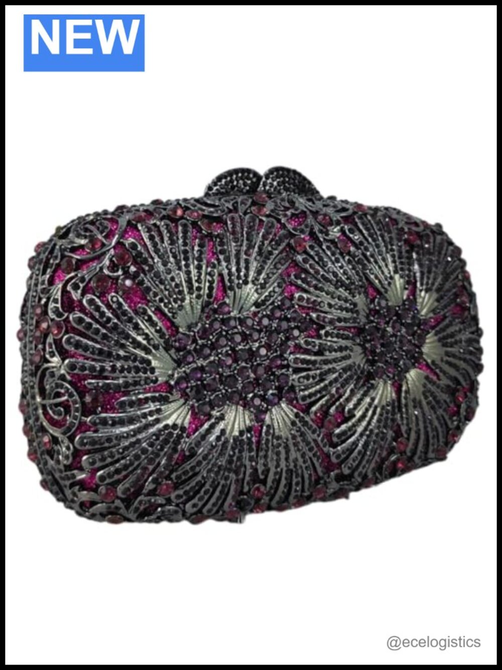 Rhinestone Clutch Metal Frame Glitter Faux Leather Evening Bag Dressy